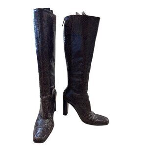 Via Spiga Italian Leather Brown Snakeskin Knee-High Riding Boots Womens 5.5M SKU
